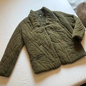 FREE PEOPLE olive army green quilted down puffer buttonless army utility coat
